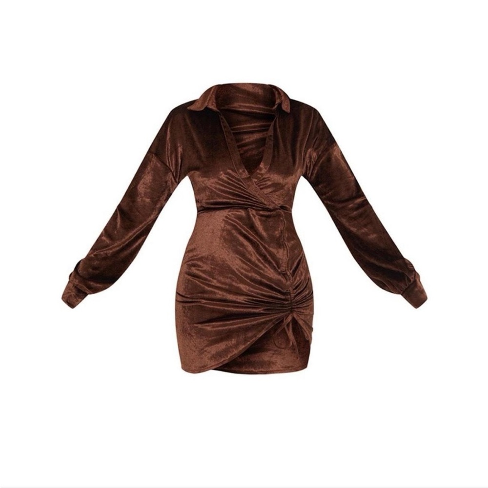pretty little thing chocolate velvet long sleeve ruched